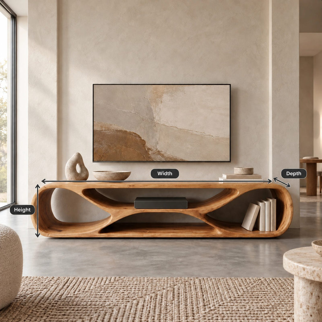 Contemporary Curved TV Console With Sculptural Loop Base For Living Room