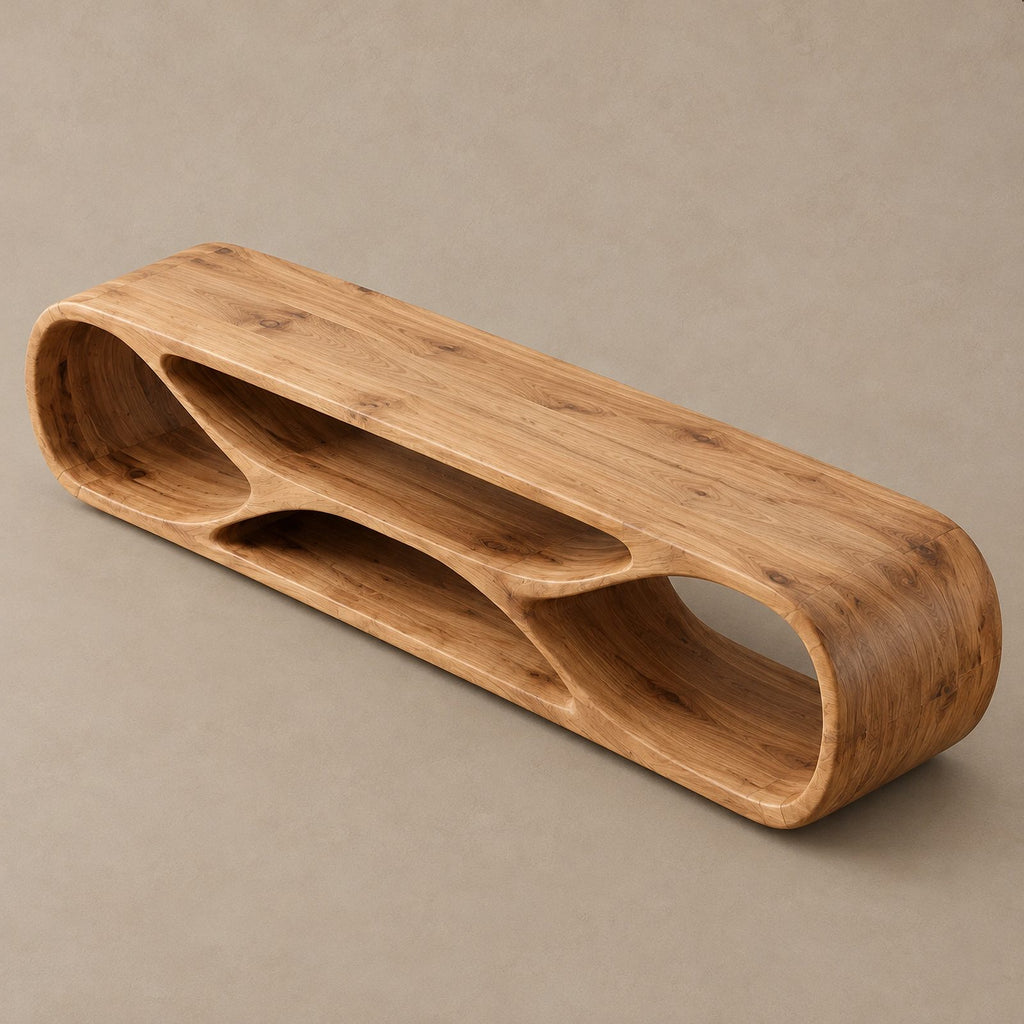 Contemporary Curved TV Console With Sculptural Loop Base For Living Room