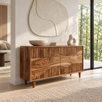 Artisan Wide Dresser With Fluted Diagonal Wave Drawers For Bedroom