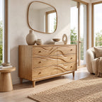 Handcrafted Wooden Dresser With Flowing Wave Drawer Fronts For Bedroom