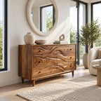Handcrafted Wooden Dresser With Flowing Wave Drawer Fronts For Bedroom