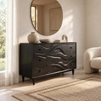Handcrafted Wooden Dresser With Flowing Wave Drawer Fronts For Bedroom