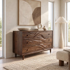 Handcrafted Wooden Dresser With Flowing Wave Drawer Fronts For Bedroom
