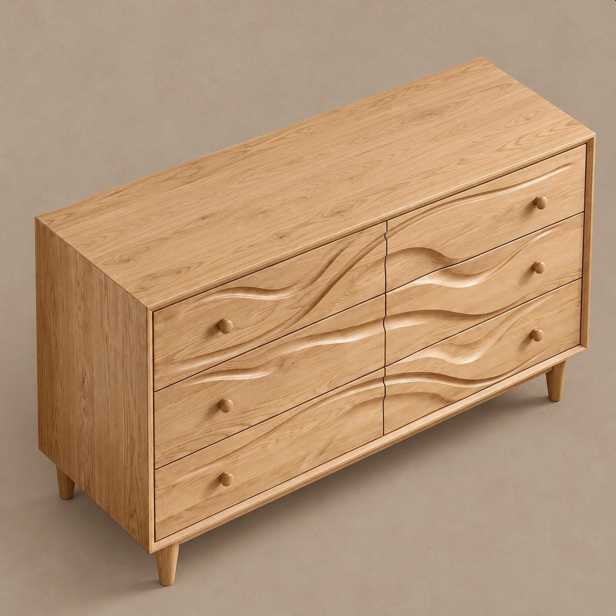 Handcrafted Wooden Dresser With Flowing Wave Drawer Fronts For Bedroom