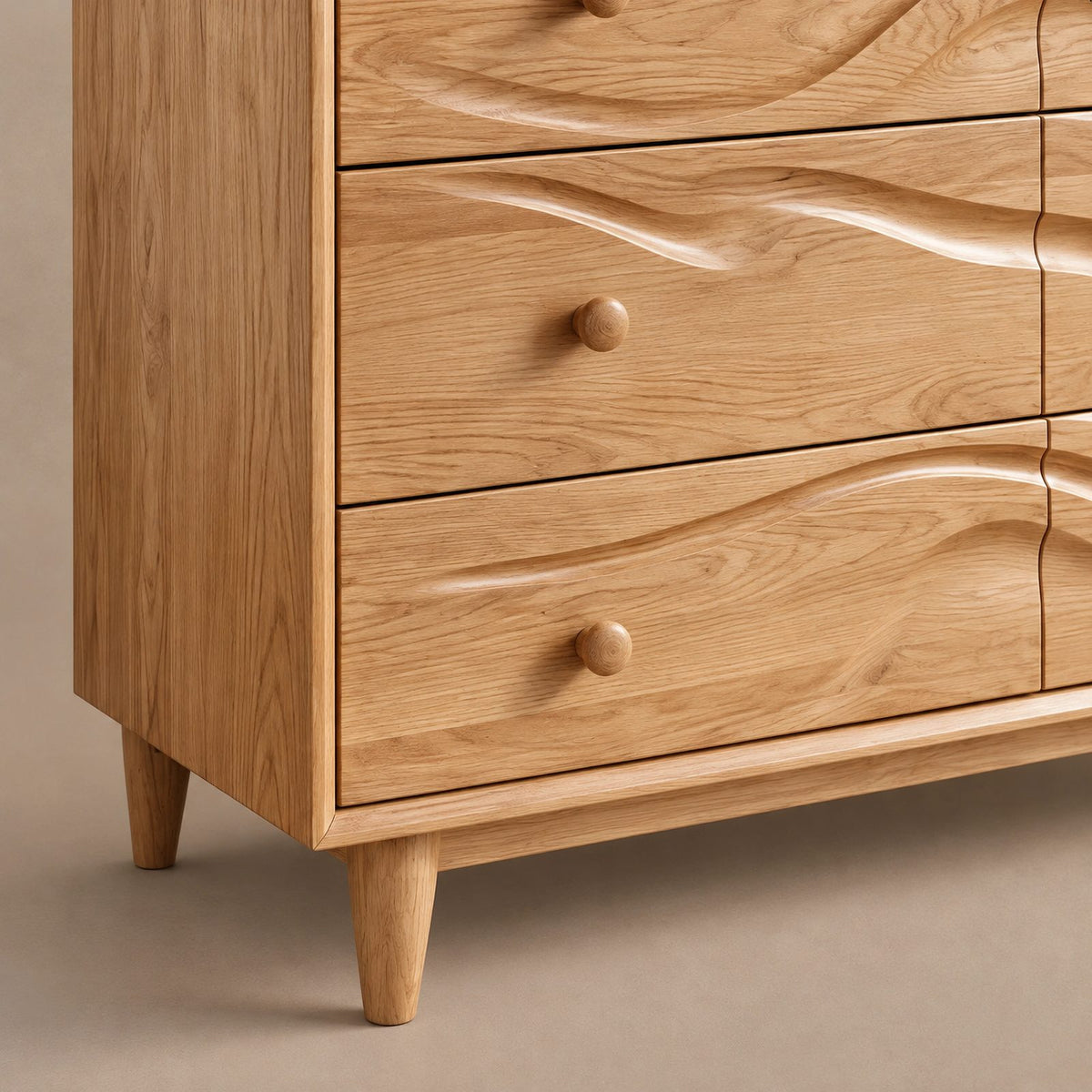 Handcrafted Wooden Dresser With Flowing Wave Drawer Fronts For Bedroom