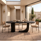 Handcrafted Oval Dining Table With Asymmetrical Curved Base For Dining Room