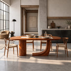 Handcrafted Oval Dining Table With Asymmetrical Curved Base For Dining Room