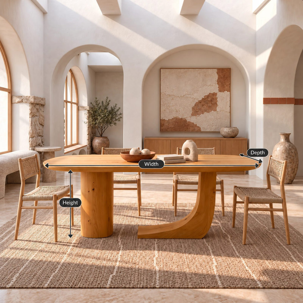 Handcrafted Oval Dining Table With Asymmetrical Curved Base For Dining Room