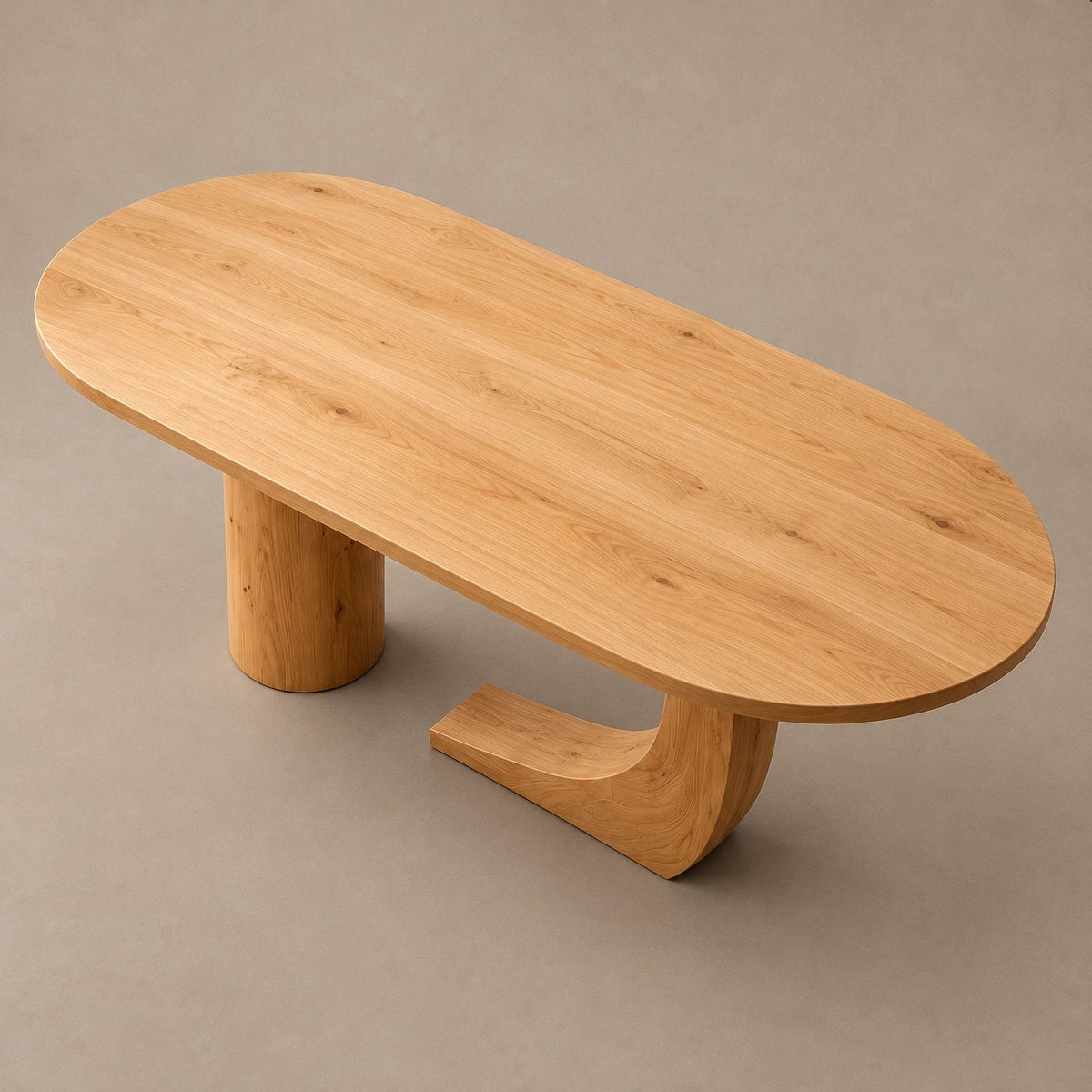 Handcrafted Oval Dining Table With Asymmetrical Curved Base For Dining Room