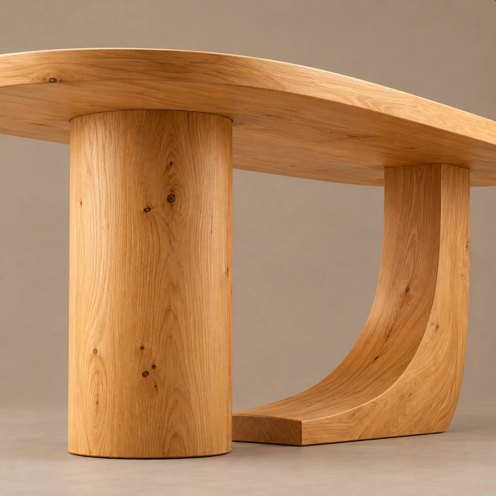 Handcrafted Oval Dining Table With Asymmetrical Curved Base For Dining Room