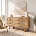 Modern Wooden Dresser With Carved Diamond Relief Drawers For Bedroom