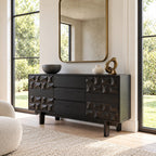 Modern Wooden Dresser With Carved Diamond Relief Drawers For Bedroom