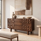 Modern Wooden Dresser With Carved Diamond Relief Drawers For Bedroom
