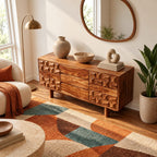Modern Wooden Dresser With Carved Diamond Relief Drawers For Bedroom