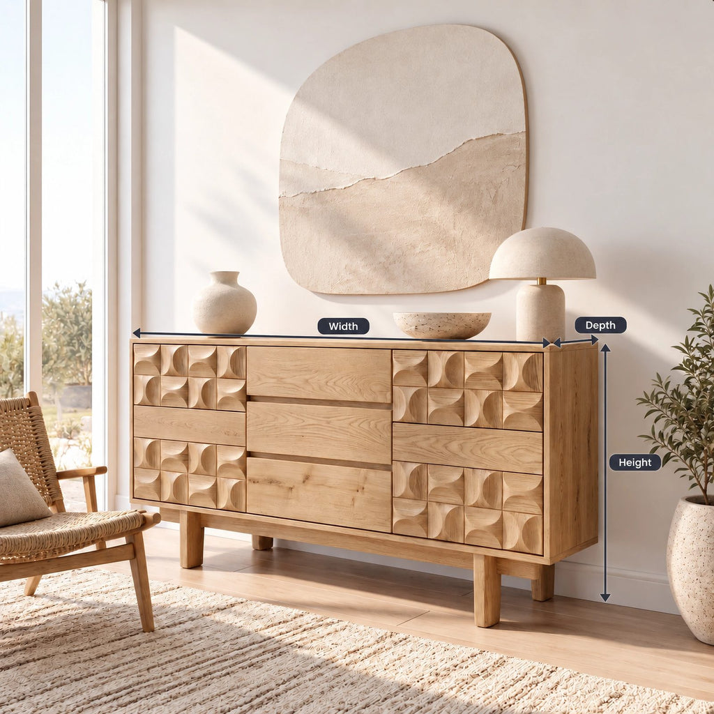 Modern Wooden Dresser With Carved Diamond Relief Drawers For Bedroom