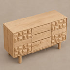 Modern Wooden Dresser With Carved Diamond Relief Drawers For Bedroom