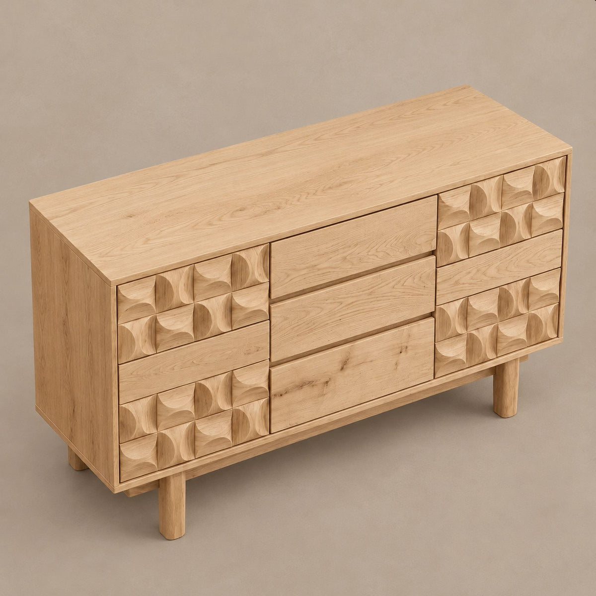 Modern Wooden Dresser With Carved Diamond Relief Drawers For Bedroom