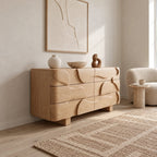 Sculptural Wooden Dresser With Draped Curved Drawer Fronts For Bedroom