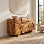 Sculptural Wooden Dresser With Draped Curved Drawer Fronts For Bedroom