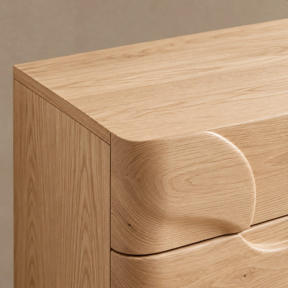 Sculptural Wooden Dresser With Draped Curved Drawer Fronts For Bedroom