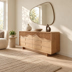 Contemporary Wide Dresser With Fluted Wave Drawer Fronts For Bedroom