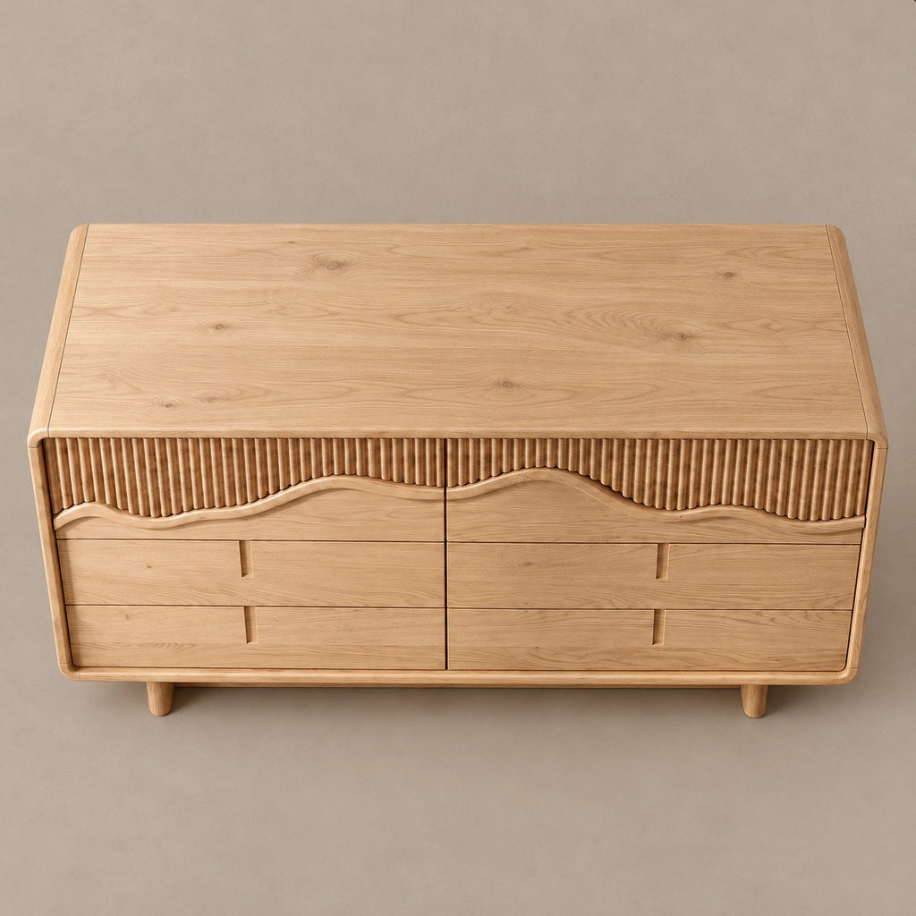 Contemporary Wide Dresser With Fluted Wave Drawer Fronts For Bedroom