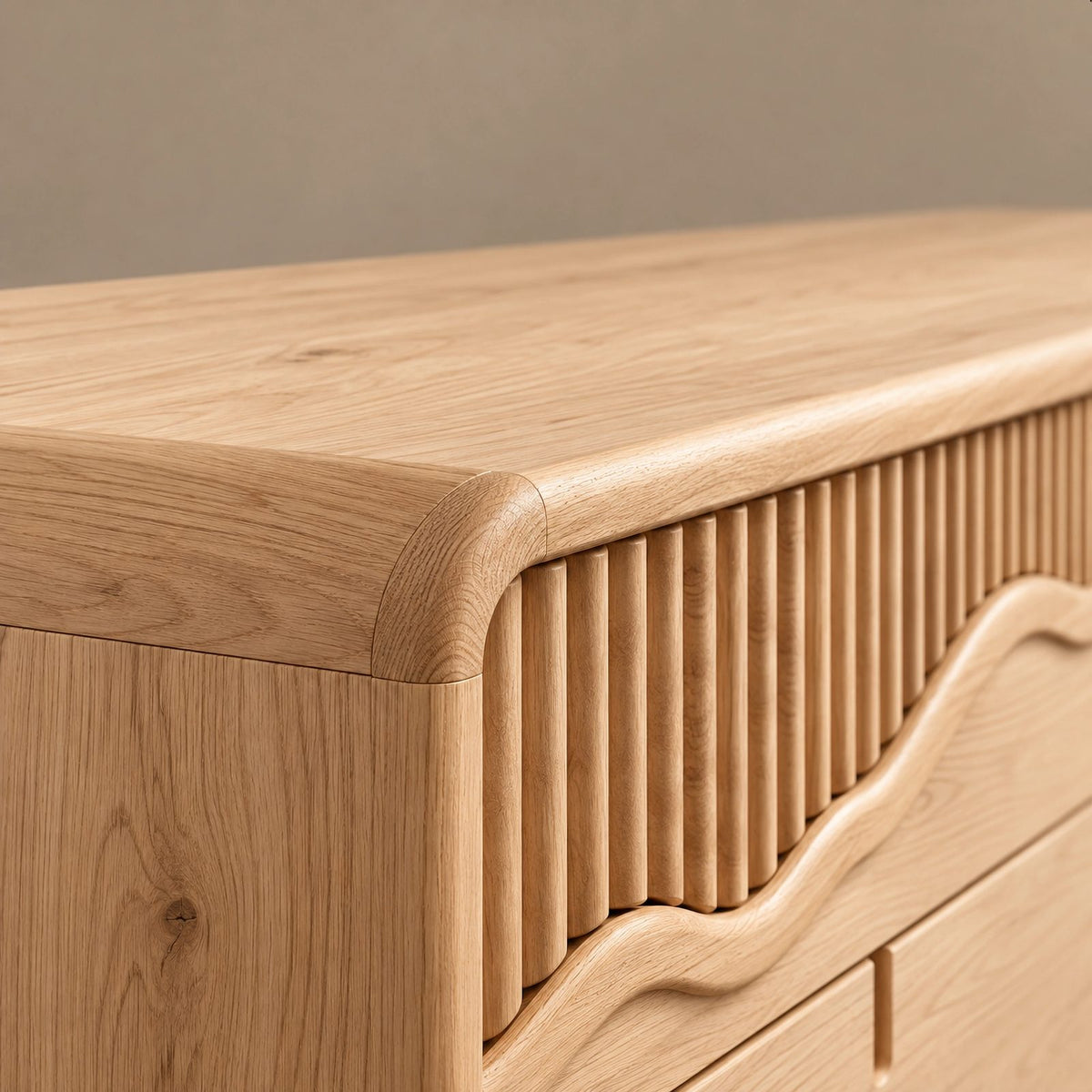 Contemporary Wide Dresser With Fluted Wave Drawer Fronts For Bedroom