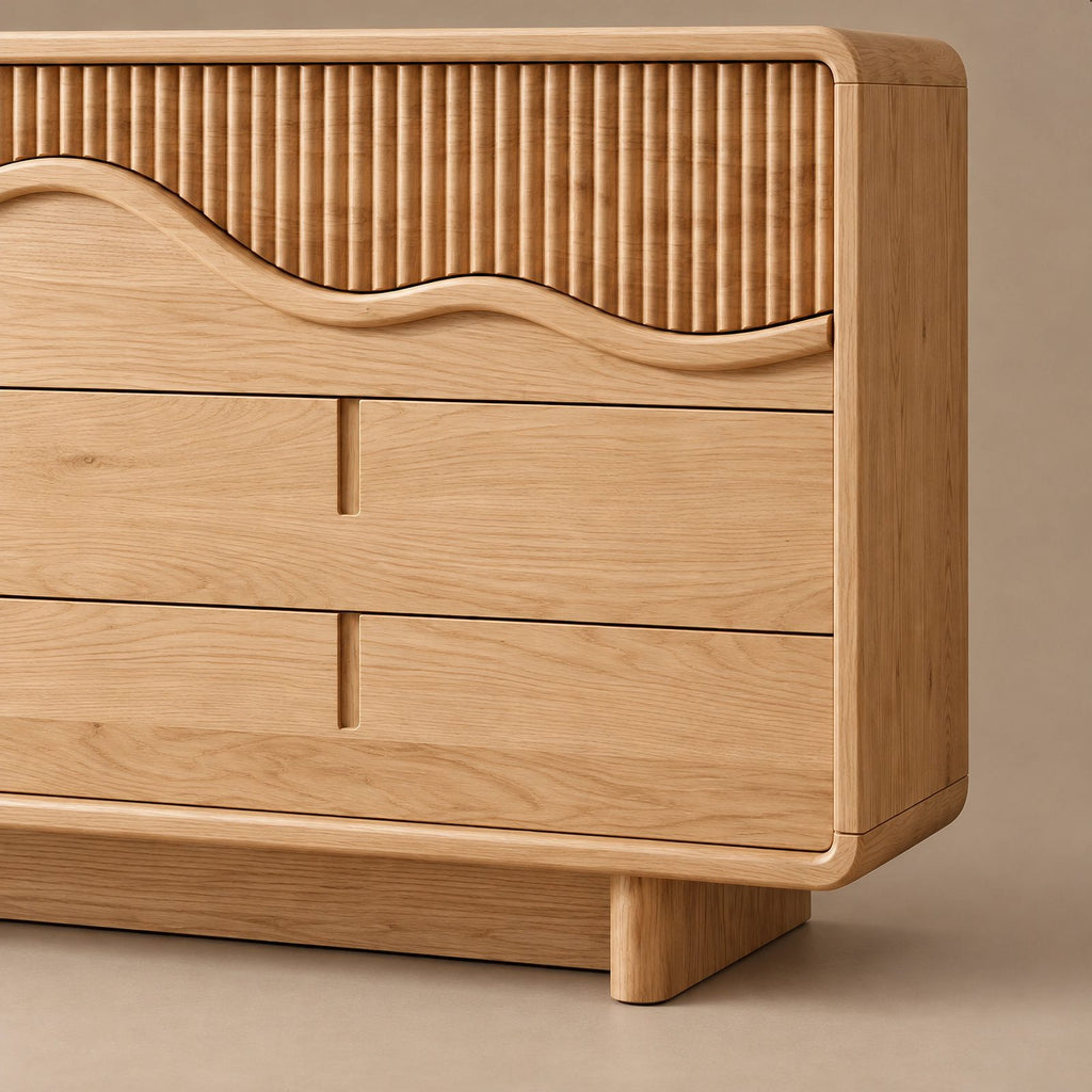 Contemporary Wide Dresser With Fluted Wave Drawer Fronts For Bedroom
