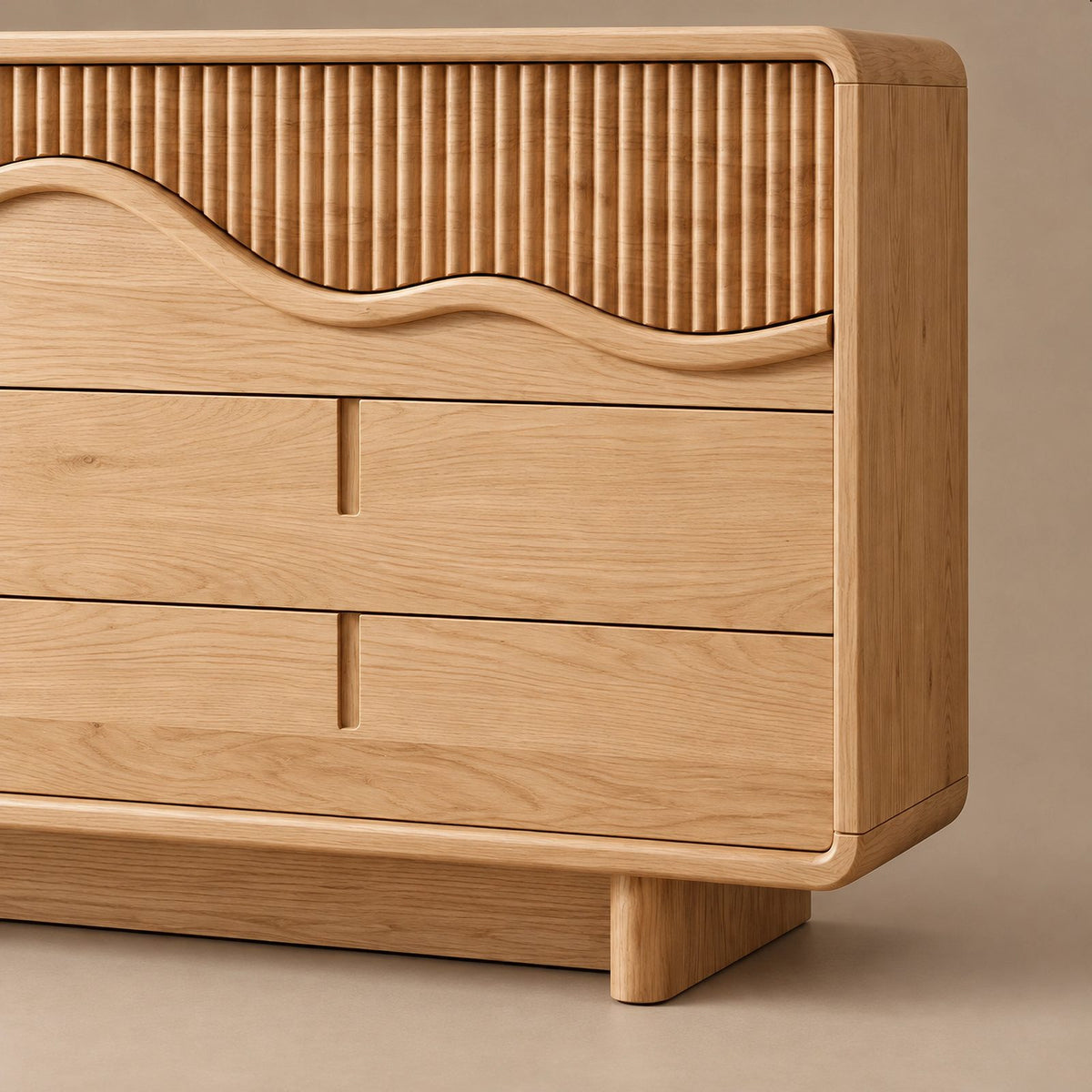 Contemporary Wide Dresser With Fluted Wave Drawer Fronts For Bedroom