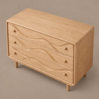 Modern Wooden Dresser With Layered Wave Carved Drawers For Bedroom