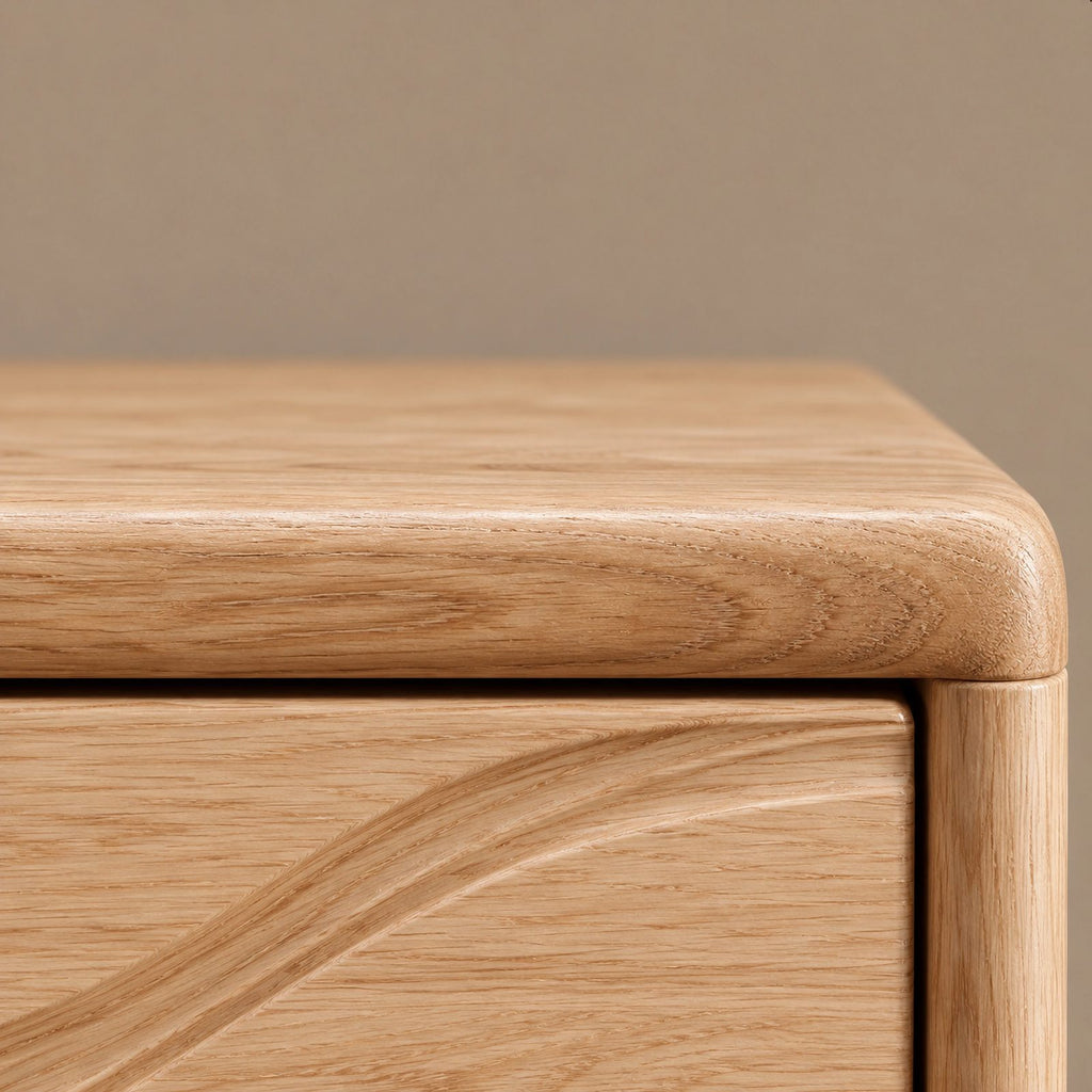 Modern Wooden Dresser With Layered Wave Carved Drawers For Bedroom