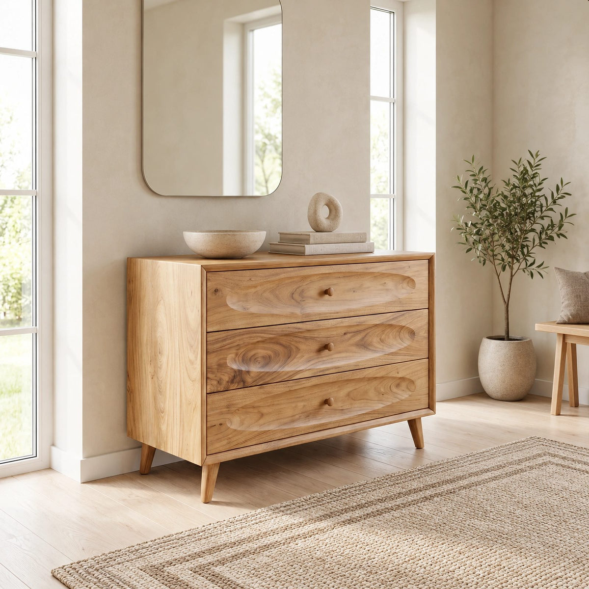 Minimalist Solid Wood Dresser With Rounded Drawer Fronts For Bedroom