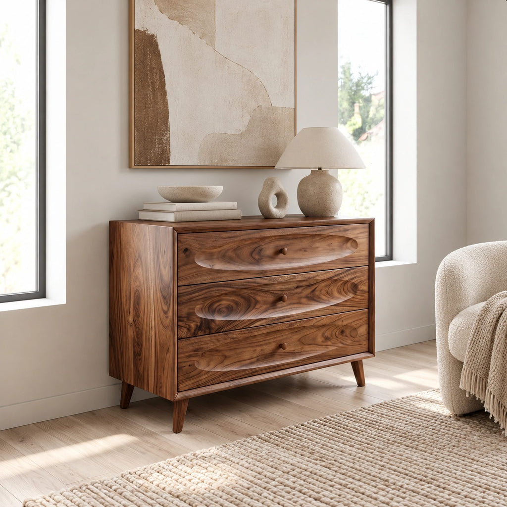 Minimalist Solid Wood Dresser With Rounded Drawer Fronts For Bedroom