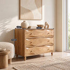Mid Century Wooden Dresser With Swirling Grain Drawer Fronts For Bedroom