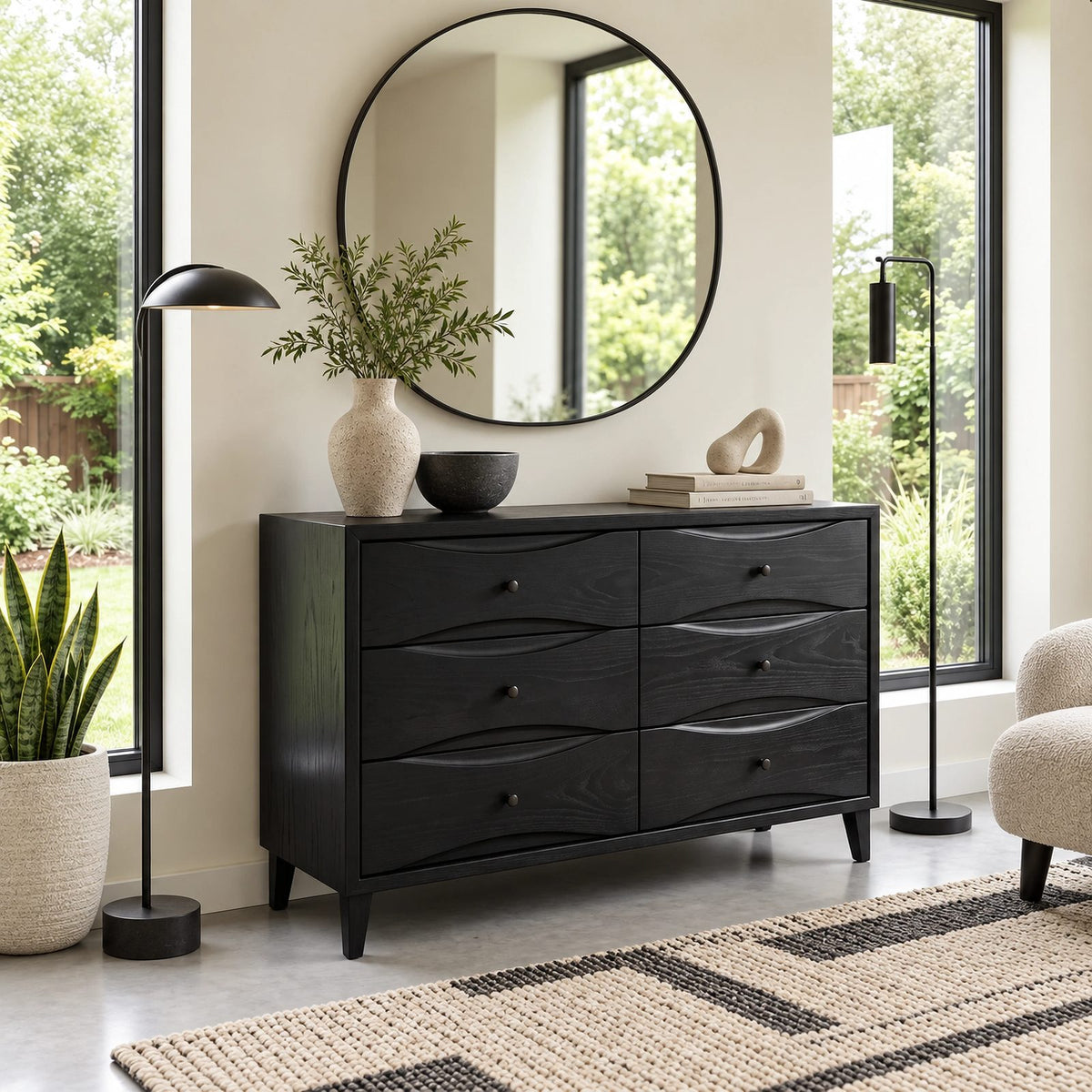 Scandinavian Wide Dresser With Clean Curved Drawer Fronts For Bedroom