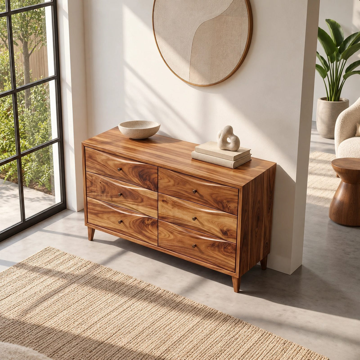Scandinavian Wide Dresser With Clean Curved Drawer Fronts For Bedroom