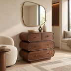 Sculptural Wooden Dresser With Rounded Stacked Drawers For Bedroom