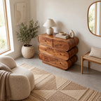 Sculptural Wooden Dresser With Rounded Stacked Drawers For Bedroom