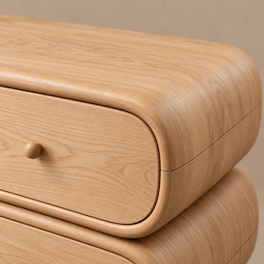 Sculptural Wooden Dresser With Rounded Stacked Drawers For Bedroom