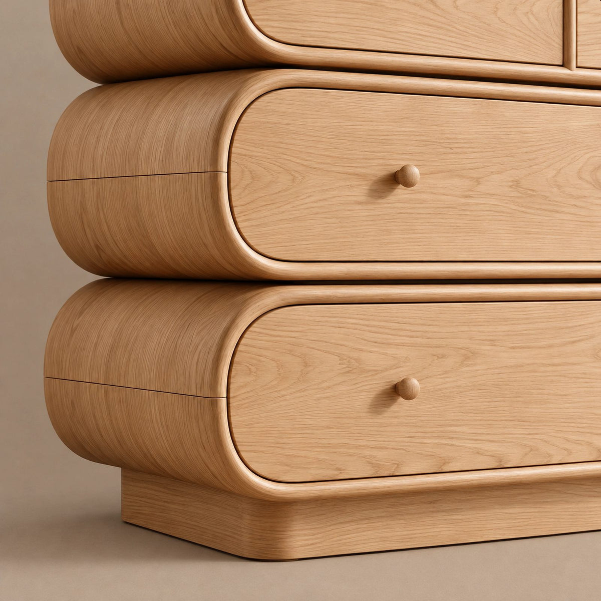 Sculptural Wooden Dresser With Rounded Stacked Drawers For Bedroom