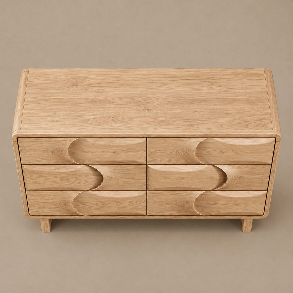 Contemporary Wooden Dresser With Wave Carved Drawer Pair For Bedroom