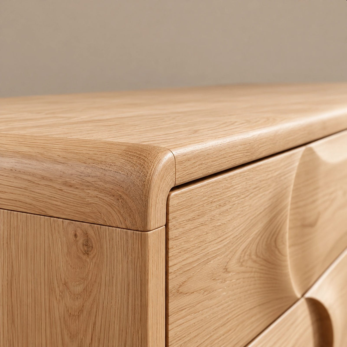 Contemporary Wooden Dresser With Wave Carved Drawer Pair For Bedroom