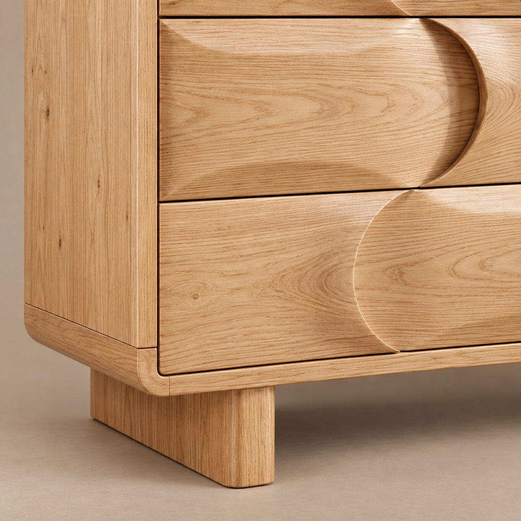 Contemporary Wooden Dresser With Wave Carved Drawer Pair For Bedroom