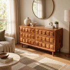 Handcrafted Wooden Dresser With Carved Chevron Relief Front For Bedroom