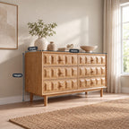 Handcrafted Wooden Dresser With Carved Chevron Relief Front For Bedroom