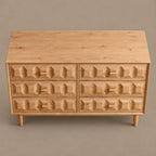 Handcrafted Wooden Dresser With Carved Chevron Relief Front For Bedroom