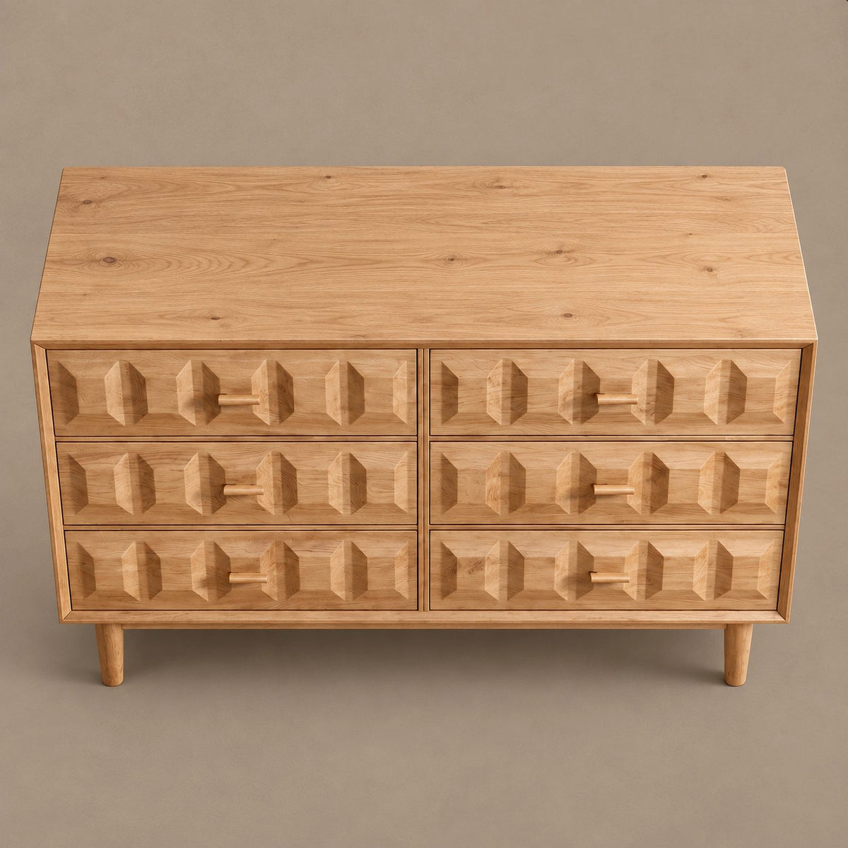 Handcrafted Wooden Dresser With Carved Chevron Relief Front For Bedroom