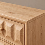 Handcrafted Wooden Dresser With Carved Chevron Relief Front For Bedroom