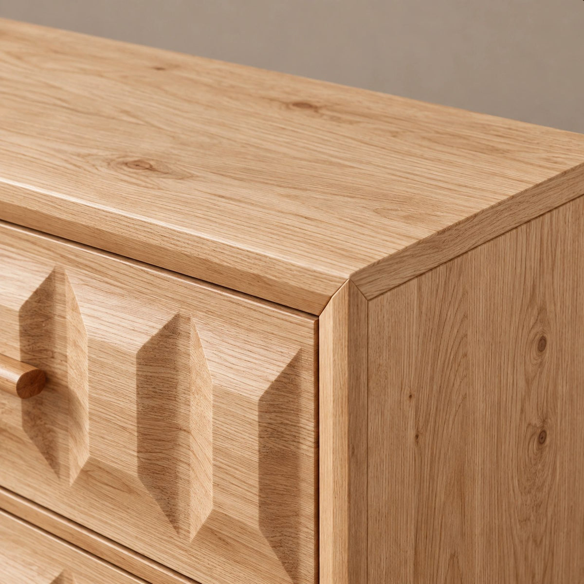 Handcrafted Wooden Dresser With Carved Chevron Relief Front For Bedroom