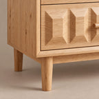 Handcrafted Wooden Dresser With Carved Chevron Relief Front For Bedroom